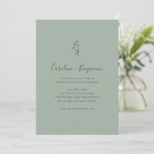 Convites Simples Script Botânico Verde Salvia Casamento Boh