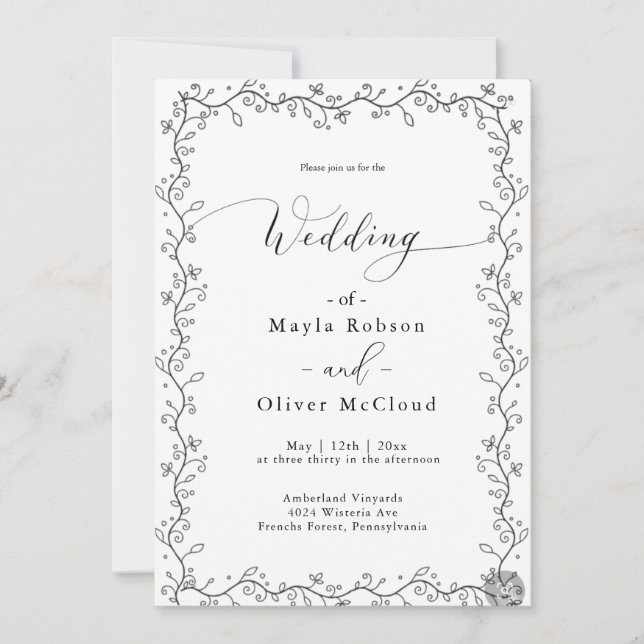 Convites Simples Script de Caligrafia Elegante Casamento (Frente)