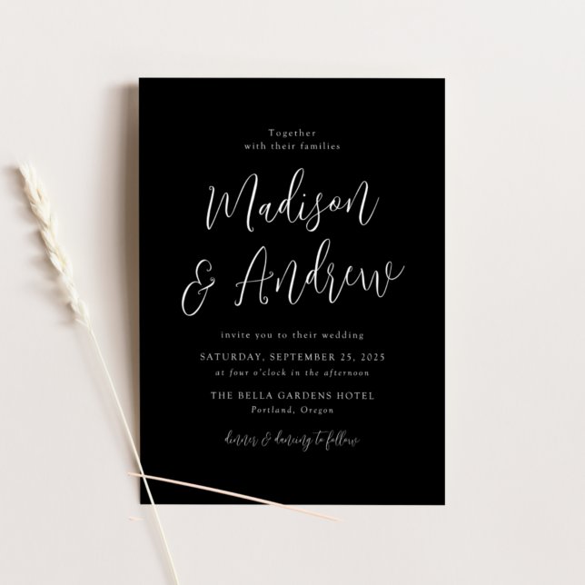 Convites Simples Script de Casamento Preto e Branco (Criador carregado)
