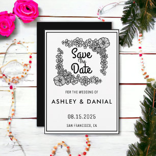 Convites Simples script floral Wreath Casamento Salve a Dat