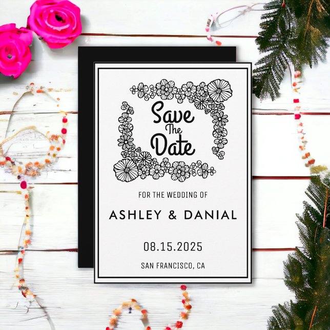 Convites Simples script floral Wreath Casamento Salve a Dat (Criador carregado)