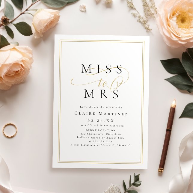 Convites Simples script Miss para Mrs para chá de noiva rom (Simple romantic Miss to Mrs script bridal shower Invitation)