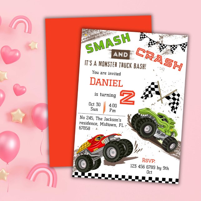 Convites Simples segundo aniversário de camionete monstro m (Criador carregado)