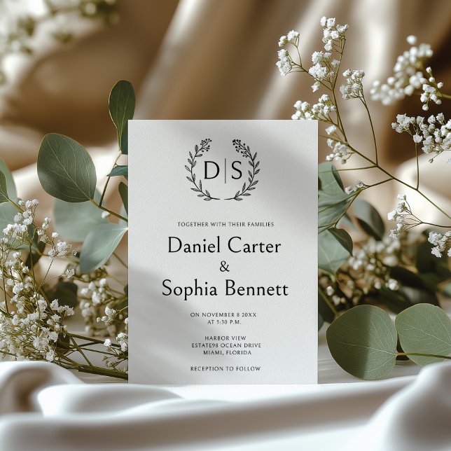 Convites Simples Sinais Florais Monogramas Wreath Casamento (Criador carregado)