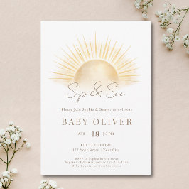 Convites Simples Sol Boêmio de Ouro Beba e Veja
