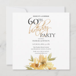 Convites Simples Surpresa Amarela Floral Aniversário de 60