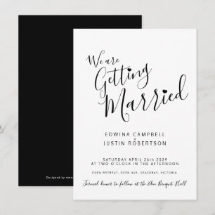 Convites Simples texto preto de mono no casamento branco