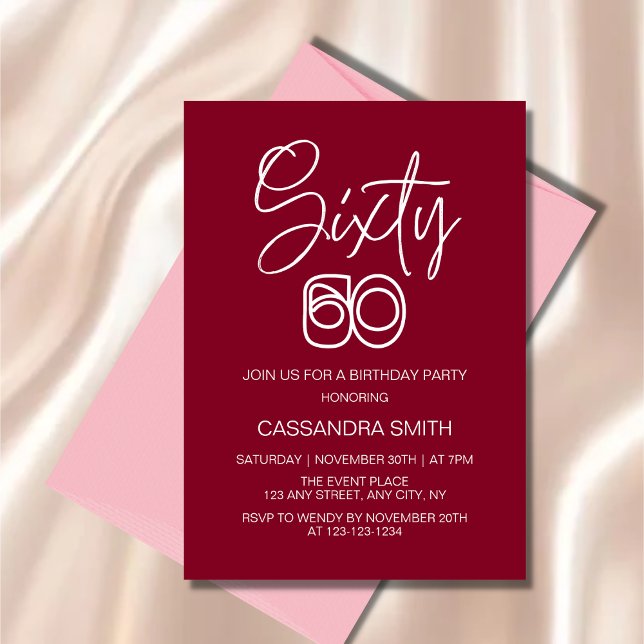 Convites Simples Tipografia Moderna da Borgonha 60º Anivers (Criador carregado)