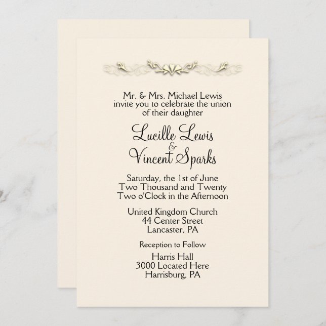 Convites Simples Tradicionais De Casamento De Loca (Frente/Verso)