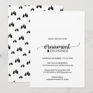 Convites Simples troca de pedidos de caligrafia em preto e 