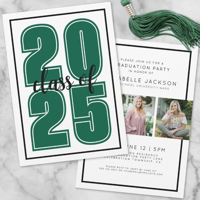 Convites Simples Verde Foto de Gradução Formatura (Simple Green Graduate Photo Graduation Invitation)