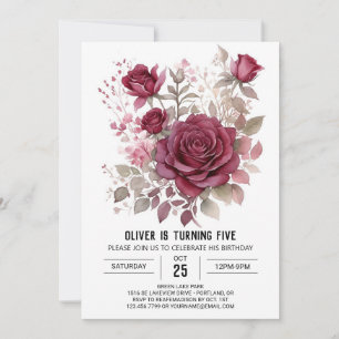 Convites Simples Wildflower Burgundy Floral Birthday