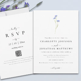 Convites Simples Wildflower Elegant Script QR code Casament