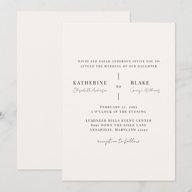 Convites Simplesmente Casamento de Champanhe Leve  (Frente/Verso)