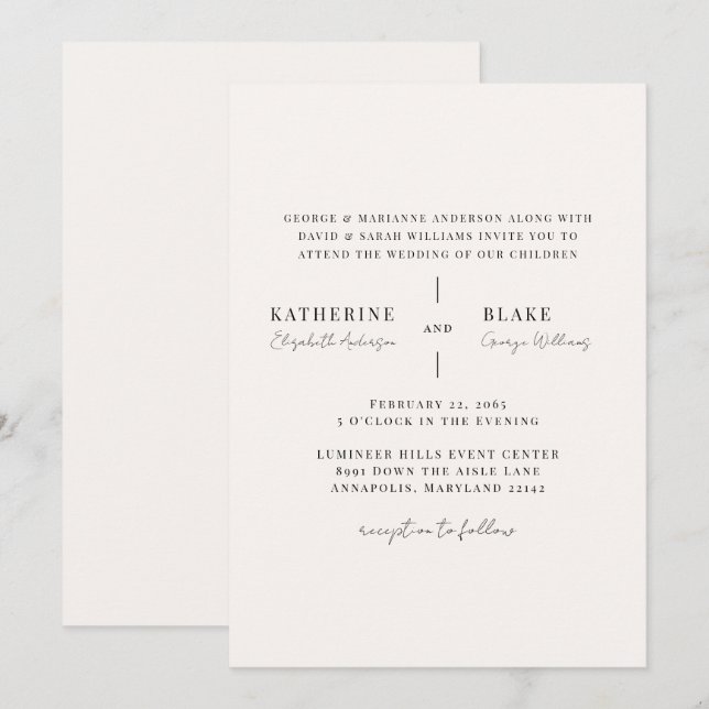 Convites Simplesmente Casamento Moderno com Champanhe Claro (Frente/Verso)