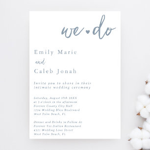 Convites Simplesmente Chic Azul Empoeirado Casamento Íntimo
