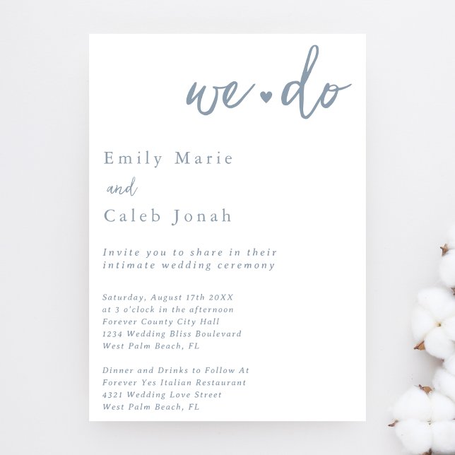 Convites Simplesmente Chic Azul Empoeirado Casamento Íntimo (Criador carregado)