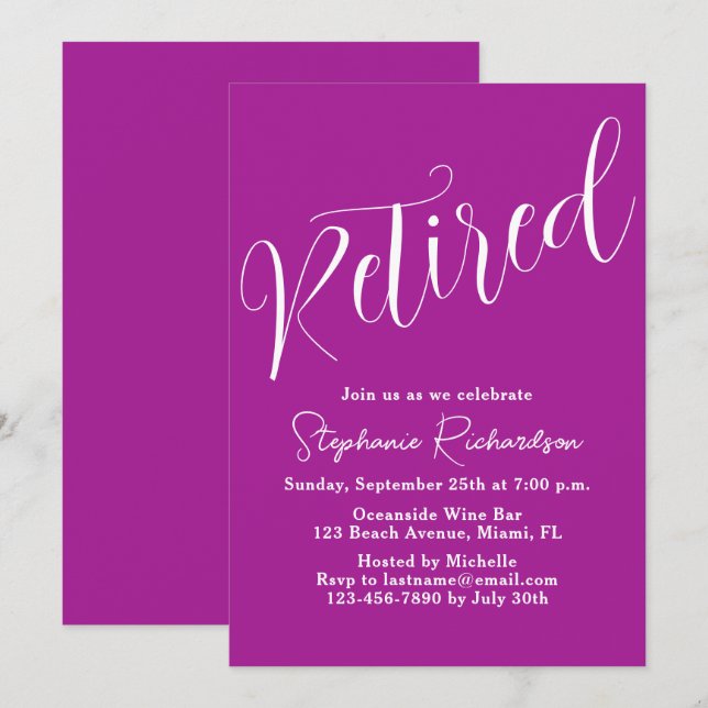 Convites Simplesmente Moderno Script Rosa Escuro Aposentado (Frente/Verso)