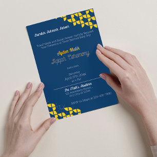 Convites Simplesmente Padrão Azul Amarelo, Aqiqah Churrasco