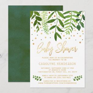 Convites Simplesmente Verde-Chic e Chá de fraldas Dourado