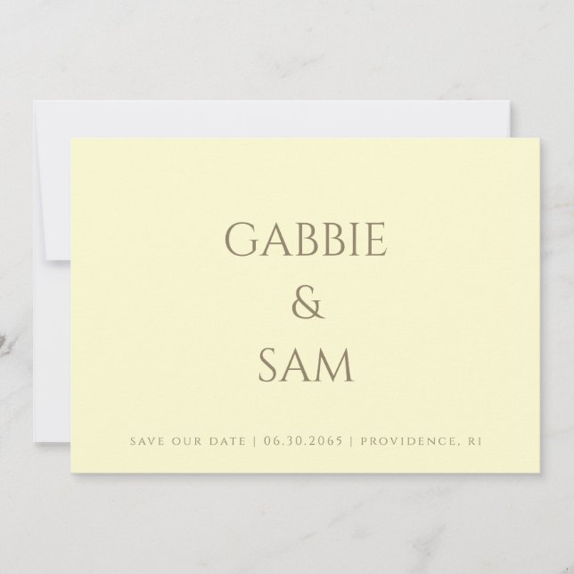 Convites Simplicidade Amarelo Casamento Salve nossa Data (Frente)