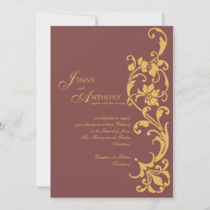 Convites Simplicidade elegante de cor castanho e laranja qu