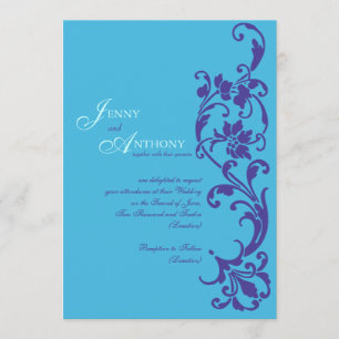 Convites Simplicidade Elegante DIY em Azul Céu e Violeta An