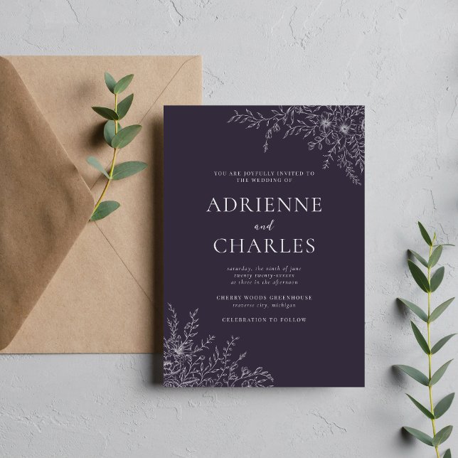 Convites Simplicidade Floral 1 Amora Preta Casamento Minima (Criador carregado)