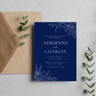 Convites Simplicidade Floral 1 Azul Tinta Casamento Minimal