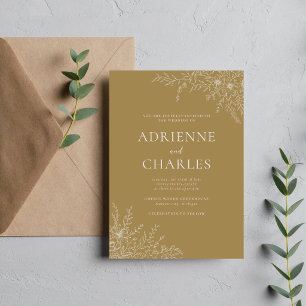 Convites Simplicidade Floral 1 Carvalho Dourado Casamento M