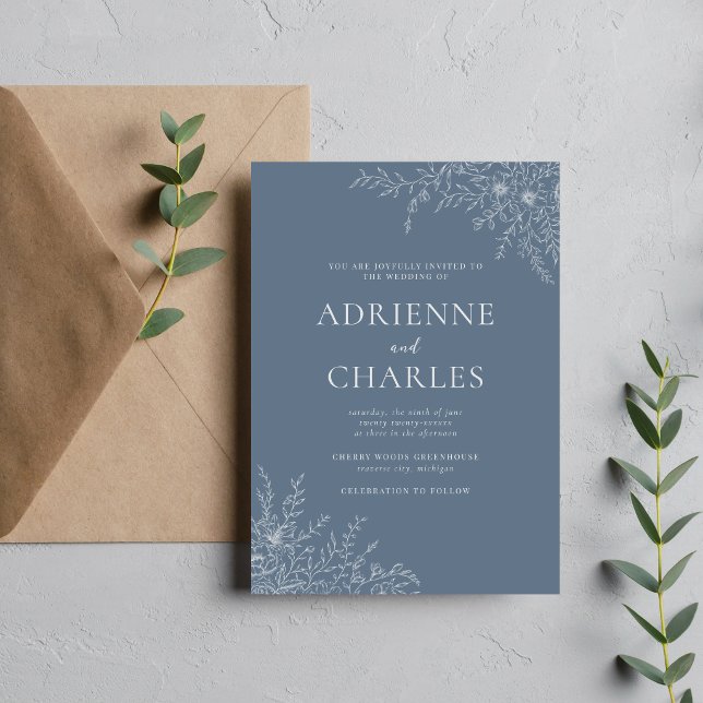 Convites Simplicidade Floral 1 Casamento Azul Costeira Mini (Criador carregado)