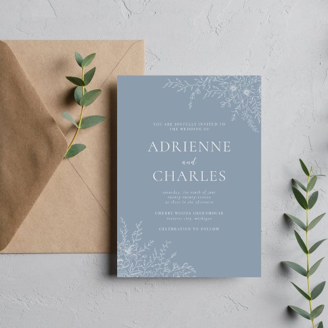Convites Simplicidade Floral 1 Casamento Azul Poeira Minima (Criador carregado)