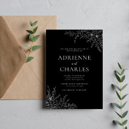 Convites Simplicidade Floral 1 Casamento Minimalista Preto