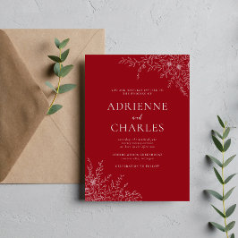 Convites Simplicidade Floral 1 Casamento Vermelho Cranberry