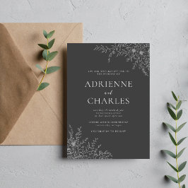 Convites Simplicidade Floral 1 Cinza Carvão Casamento Minim