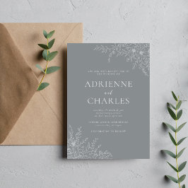 Convites Simplicidade Floral 1 Cinza Pedra Casamento Minima