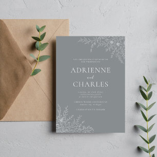 Convites Simplicidade Floral 1 Cinza Pedra Casamento Minima
