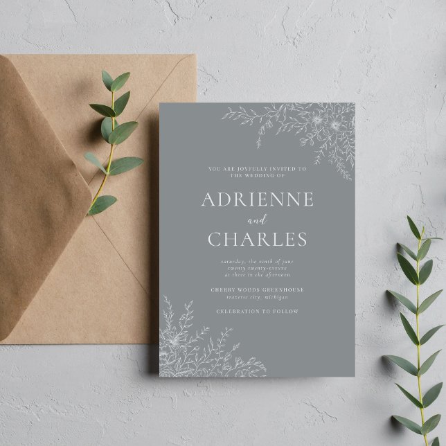 Convites Simplicidade Floral 1 Cinza Pedra Casamento Minima (Criador carregado)