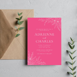 Convites Simplicidade Floral 1 Cravo Rosa Casamento Minimal
