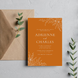 Convites Simplicidade Floral 1 Laranja Abóbora Casamento Mi