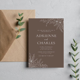 Convites Simplicidade Floral 1 Marrom Cogumelo Casamento Mi