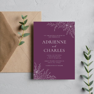 Convites Simplicidade Floral 1 Roxo Uva Casamento Minimalis