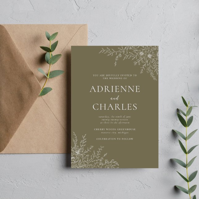Convites Simplicidade Floral 1 Tomilho Verde Casamento Mini (Criador carregado)