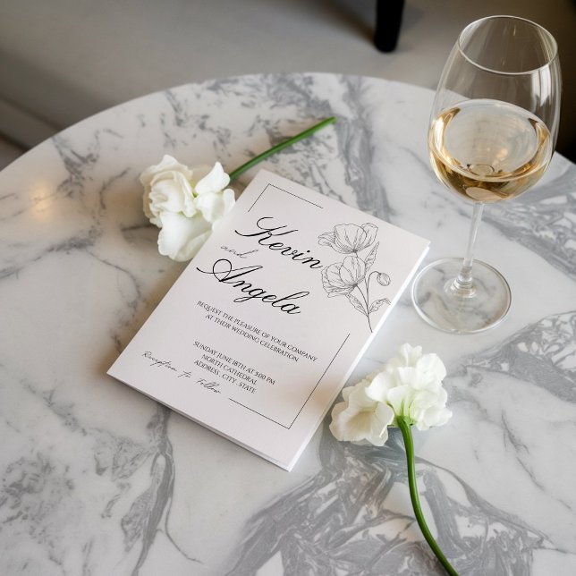Convites Simplicidade Floral: Casamento Elegante Minimalist (Criador carregado)