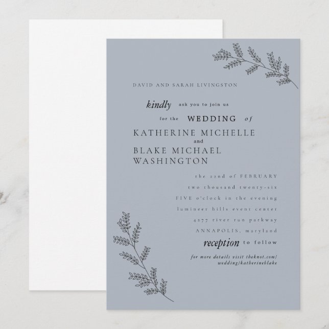 Convites Simplicity Azul Poeirento Pais Site Casamento  (Frente/Verso)