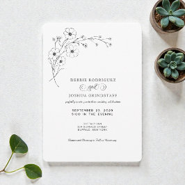 Convites Simplistic Black White Floral Wedding Invitation