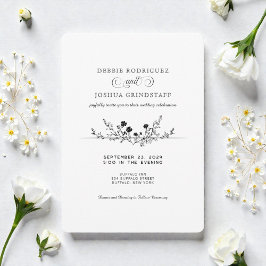 Convites Simplistic Black White Floral Wedding Invitation