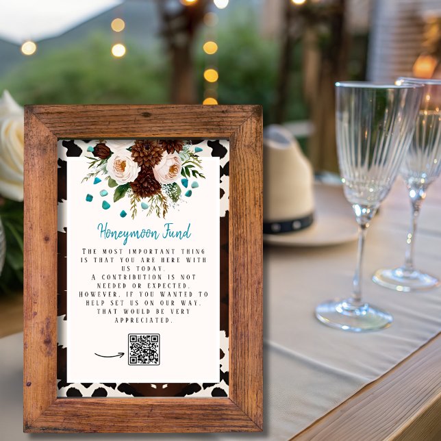 Convites Sinais do Fundo de Lua de Mel Turquesa de Flores S (Western Wildflowers Turquoise Honeymoon Fund sign)