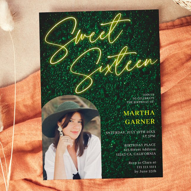 Convites Sinal amarelo Neon - arco verde fotografia Sweet 1 (Criador carregado)