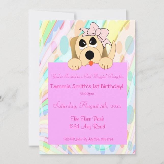 Convites Sinal de 1º Aniversário de Cachorro Feminino com L (Frente)